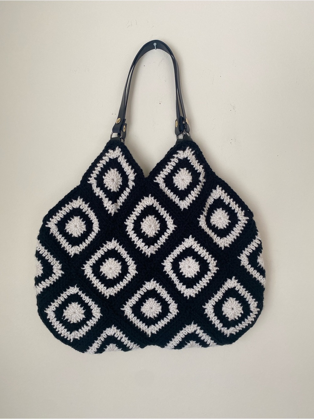 Bohemian style Handmade Black & White Crochet Tote Bag
